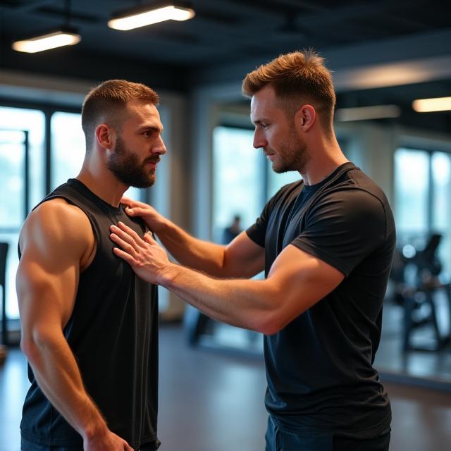 Ein Personal Fitnesscoach betreut einen Klienten im Fitnessstudio in Salzburg.
